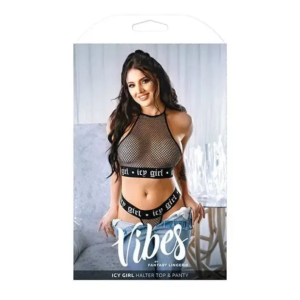 Fantasy Lingerie Vibrators Vibes Icy Girl Metallic Fishnet Halter Top Panty