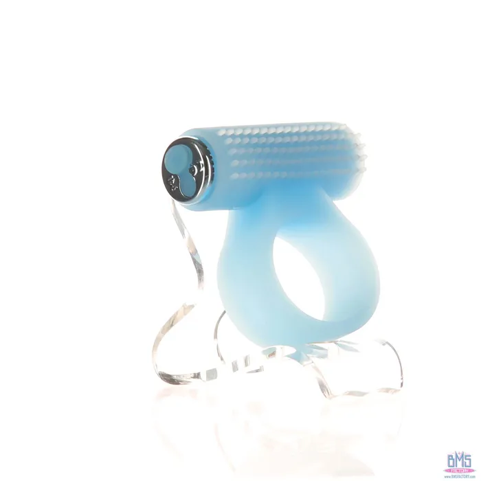 PowerBullet Cosmic Ring Vibrating Cock Ring GlowintheDark Blue PowerBullet Male Sex Toys