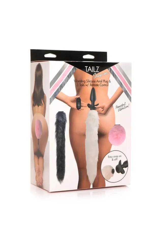 XR Brands Female Sex Toys XR Brands Tailz SnapOn Vibrating Silicone Plug with 3 Interchangeable Tails