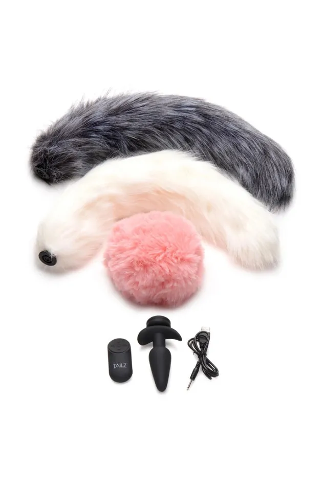 XR Brands Female Sex Toys XR Brands Tailz SnapOn Vibrating Silicone Plug with 3 Interchangeable Tails