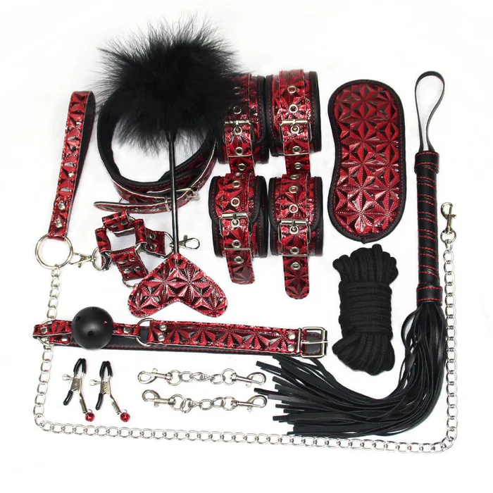 LAZADASEXTOYS Couples Ji Yu sexy sevenpiece plush leather tenpiece set bundled breast clip adult sex toy alternative couple flirt supplies