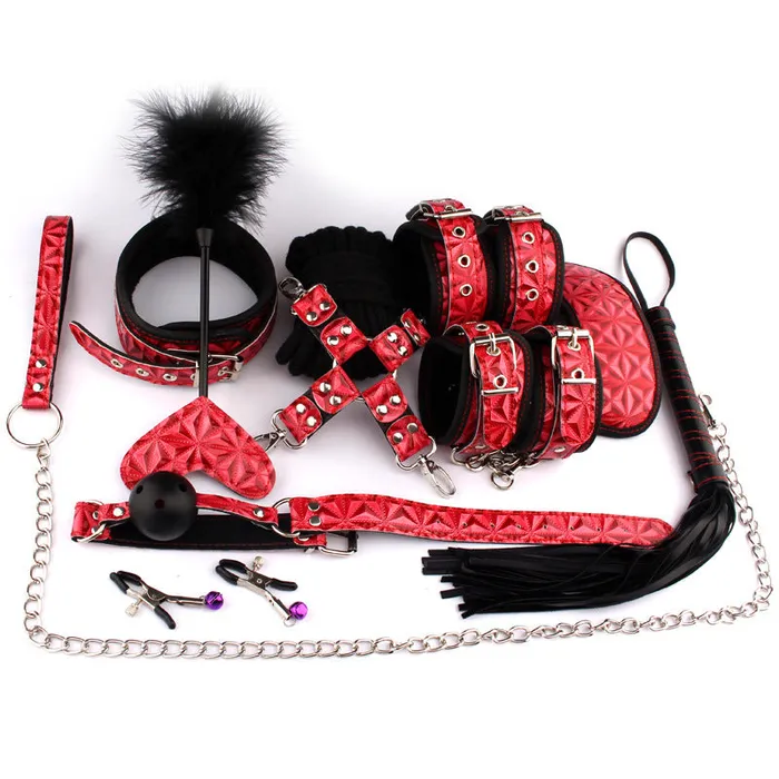 LAZADASEXTOYS Couples Ji Yu sexy sevenpiece plush leather tenpiece set bundled breast clip adult sex toy alternative couple flirt supplies