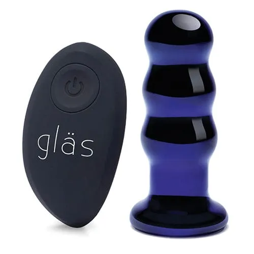 Glas Anal Glas Remote Control Rechargeable Vibrating Glass Beaded Butt Plug 35 Blue