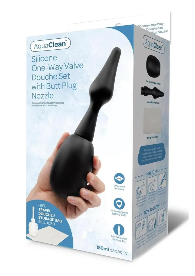 Anal Aquaclean 150ml One Way Valve Douche with Butt Plug Nozzle AquaClean