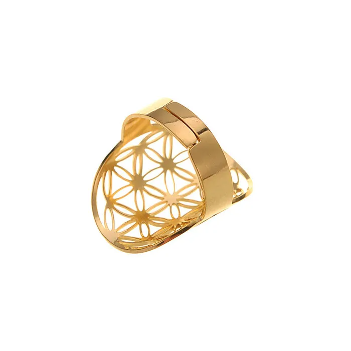 cj Male Sex Toys Stainless Steel Jewelry Popular Ring Flower Of Life Golden Steel Color Hollow Ring